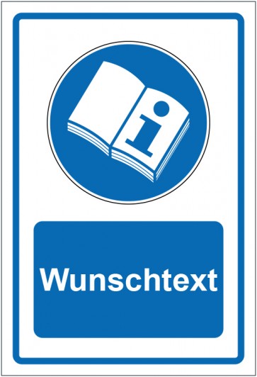 Schild Gebotszeichen Gebrauchsanweisung lesen blau mit WUNSCHTEXT · selbstklebend