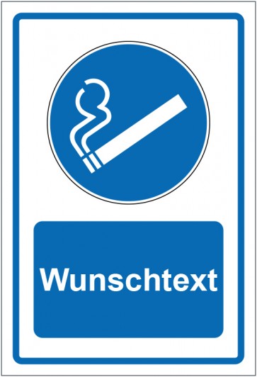 Schild Gebotszeichen Rauchen gestattet blau mit WUNSCHTEXT · selbstklebend