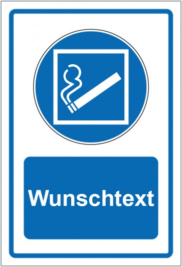 Schild Gebotszeichen Rauchen innerhalb des begrenzten Raumes gestattet blau mit WUNSCHTEXT