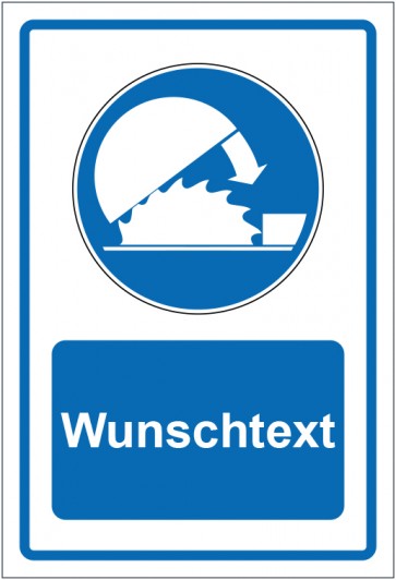 Schild Gebotszeichen Schutzvorrichtung benutzen blau mit WUNSCHTEXT · selbstklebend