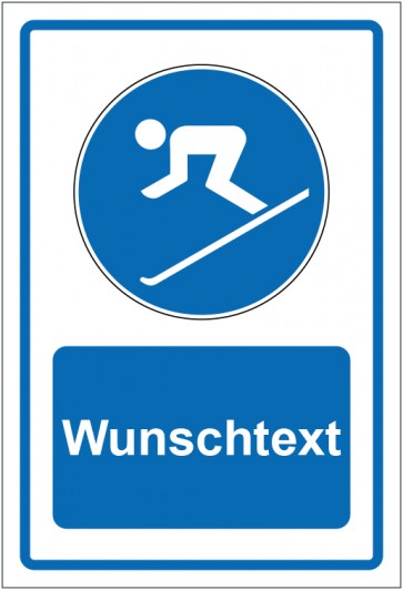 Schild Gebotszeichen Ski fahren erlaubt blau mit WUNSCHTEXT · selbstklebend