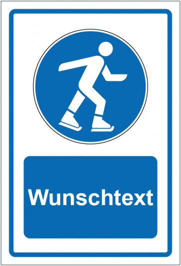 Schild Gebotszeichen Eislaufen erlaubt blau mit WUNSCHTEXT · selbstklebend