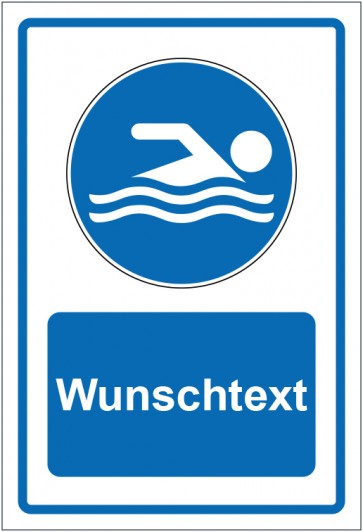 Aufkleber Gebotszeichen Schwimmen erlaubt blau mit WUNSCHTEXT · stark haftend