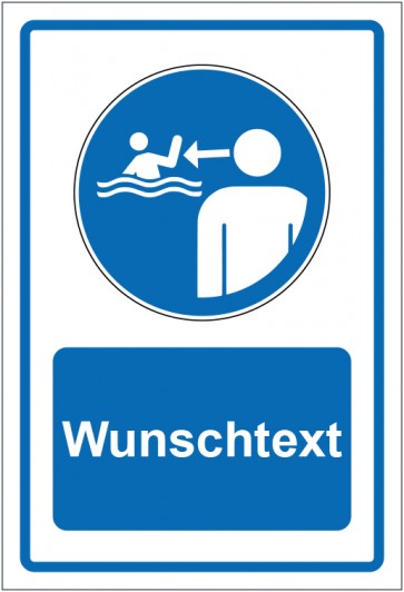 Schild Gebotszeichen Kinder in Wassereinrichtungen beaufsichtigen blau mit WUNSCHTEXT