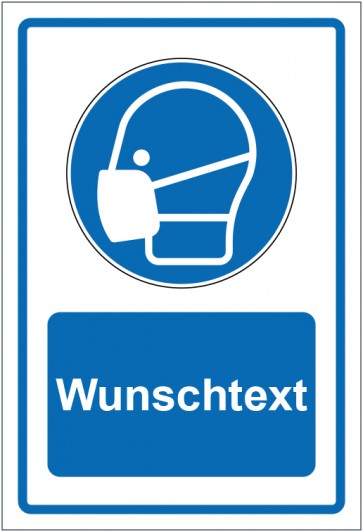 Schild Gebotszeichen Zutritt nur mit Schutzmaske FFP2 FFP3 blau mit WUNSCHTEXT · selbstklebend