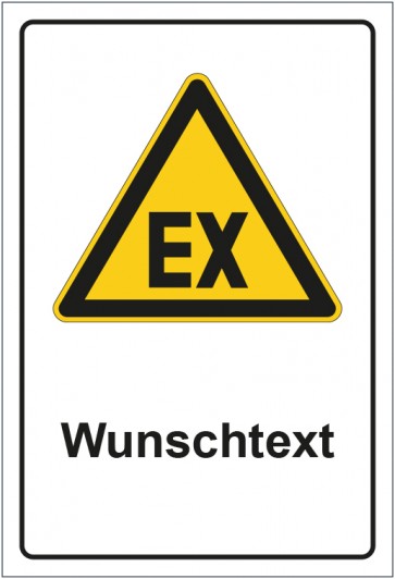 Schild Warnzeichen Warnung vor explosionsfähiger Atmosphäre mit WUNSCHTEXT · selbstklebend