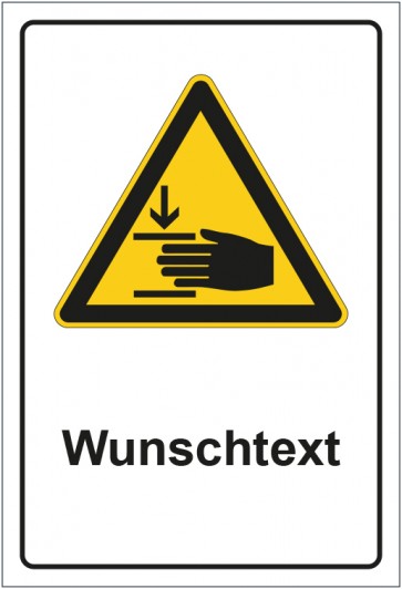 Schild Warnzeichen Warnung vor Handverletzungen mit WUNSCHTEXT