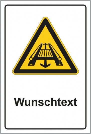 Magnetschild Warnzeichen Warnung vor Gefahr durch eine Förderanlage im Gleis mit WUNSCHTEXT