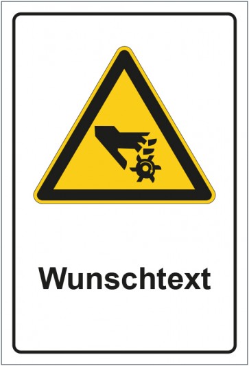 Schild Warnzeichen Warnung vor Handverletzungen durch rotierendes Werkzeug mit WUNSCHTEXT