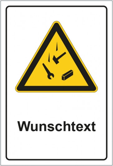 Aufkleber Warnzeichen Warnung vor herabfallenden Gegenständen mit WUNSCHTEXT
