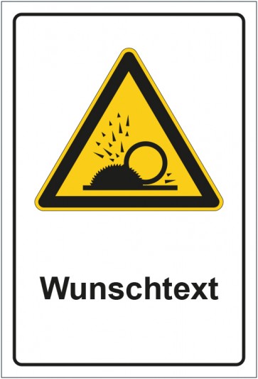 Schild Warnzeichen Warnung vor wegfliegende Späne mit WUNSCHTEXT · selbstklebend
