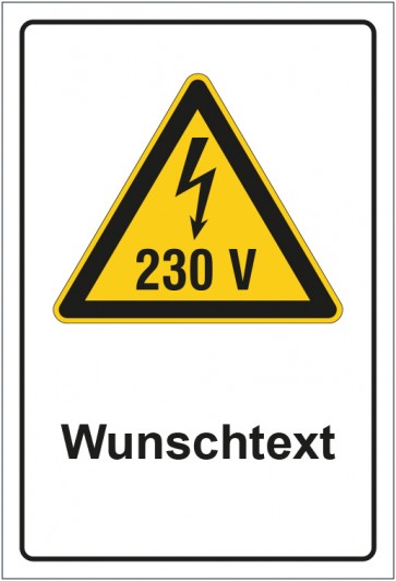 Aufkleber Warnzeichen Warnung vor elektrischer Spannung 230V mit WUNSCHTEXT · stark haftend
