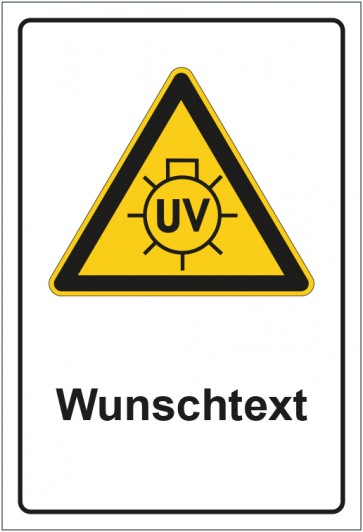 Aufkleber Warnzeichen Warnung vor UV Strahlung mit WUNSCHTEXT