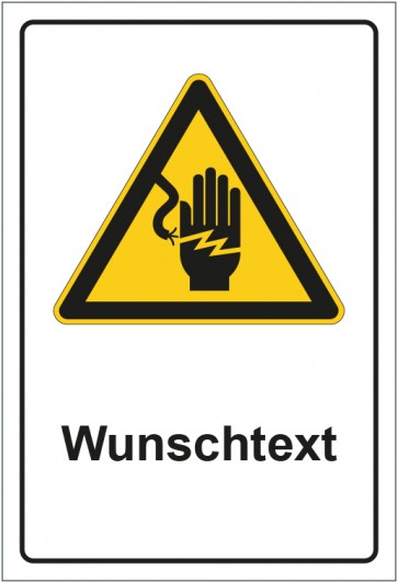 Schild Warnzeichen Warnung vor Stromschlaggefahr mit WUNSCHTEXT