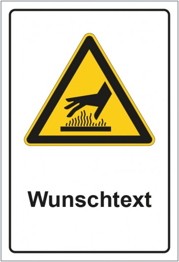 Aufkleber Warnzeichen Warnung vor heißer Oberfläche mit WUNSCHTEXT
