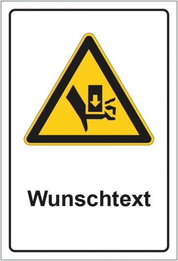 Schild Warnzeichen Warnung vor Handverletzungen - Quetschgefahr durch Einpresswerkzeug mit WUNSCHTEXT · selbstklebend