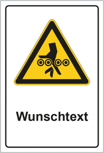Aufkleber Warnzeichen Warnung vor Einzugsgefahr mit WUNSCHTEXT