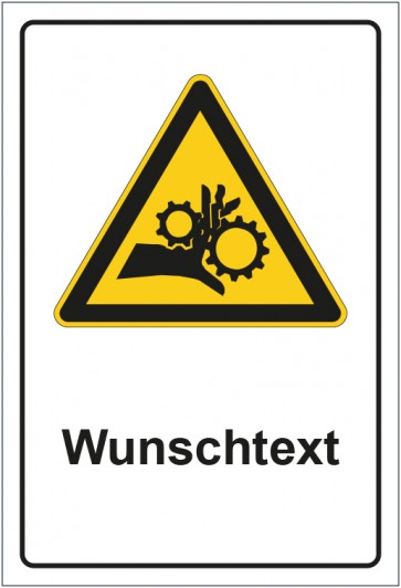Schild Warnzeichen Warnung vor Einzugsgefahr - Quetschgefahr mit WUNSCHTEXT