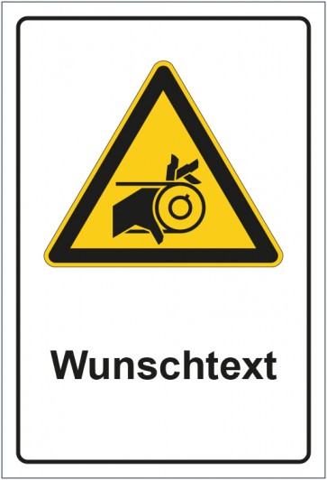 Magnetschild Warnzeichen Warnung vor Einzugsgefahr durch Riemenantrieb mit WUNSCHTEXT