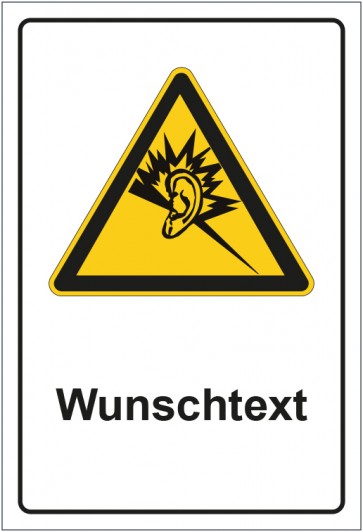 Schild Warnzeichen Warnung vor Gehörschäden mit WUNSCHTEXT · selbstklebend