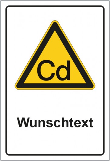 Magnetschild Warnzeichen Warnung vor Cadmium - Schwermetalle mit WUNSCHTEXT