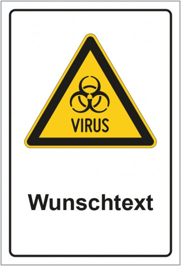 Schild Warnzeichen Warnung vor Virus mit WUNSCHTEXT · selbstklebend