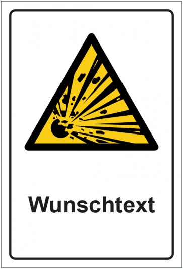 Schild Warnzeichen Warnung vor explosionsgefährlichen Stoffen · ISO_7010_W002 mit WUNSCHTEXT · selbstklebend