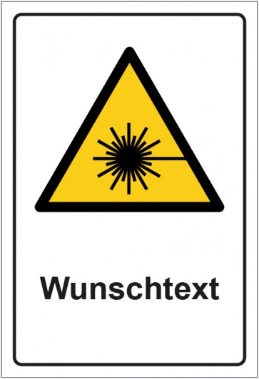 Schild Warnzeichen Warnung vor Laserstrahl · ISO_7010_W004 mit WUNSCHTEXT · selbstklebend