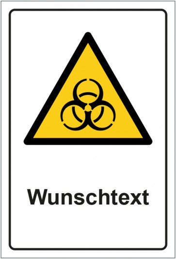 Schild Warnzeichen Warnung vor Biogefährdung · ISO_7010_W009 mit WUNSCHTEXT · selbstklebend