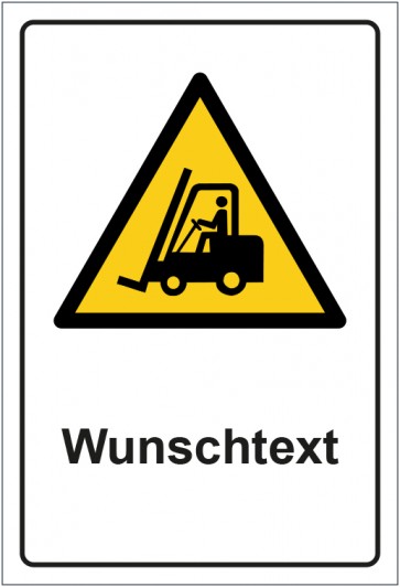 Schild Warnzeichen Warnung vor Flurförderzeugen · ISO_7010_W014 mit WUNSCHTEXT · selbstklebend