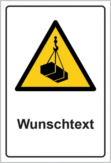 Schild Warnzeichen Warnung vor schwebender Last · ISO_7010_W015 mit WUNSCHTEXT