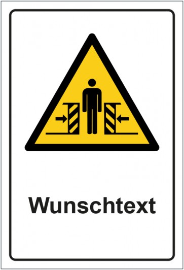 Schild Warnzeichen Warnung vor Quetschgefahr · ISO_7010_W019 mit WUNSCHTEXT · selbstklebend