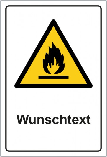Schild Warnzeichen Warnung vor feuergefährlichen Stoffe · ISO_7010_W021 mit WUNSCHTEXT