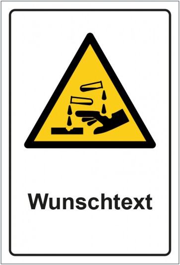 Schild Warnzeichen Warnung vor ätzenden Stoffen · ISO_7010_W023 mit WUNSCHTEXT