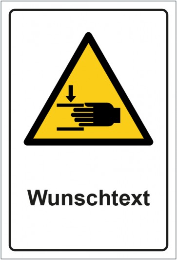 Schild Warnzeichen Warnung vor Handverletzungen · ISO_7010_W024 mit WUNSCHTEXT
