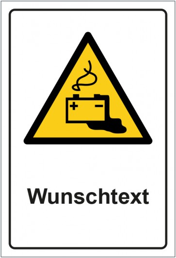 Schild Warnzeichen Warnung vor Gefahren durch das Aufladen von Batterien · ISO_7010_W026 mit WUNSCHTEXT