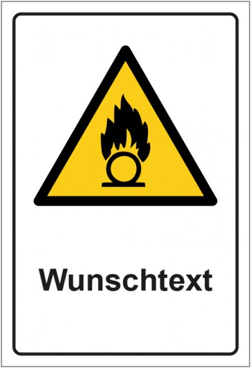 Schild Warnzeichen Warnung vor brandfördernd­en Stoffen · ISO_7010_W028 mit WUNSCHTEXT
