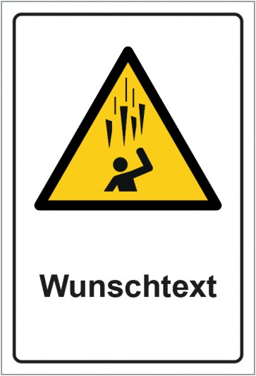 Schild Warnzeichen Warnung vor Eisschlag · ISO_7010_W039 mit WUNSCHTEXT · selbstklebend