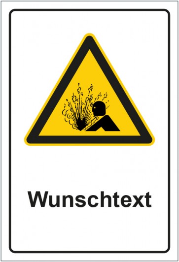 Schild Warnzeichen Warnung vor explosiv austretenden Gasen mit WUNSCHTEXT
