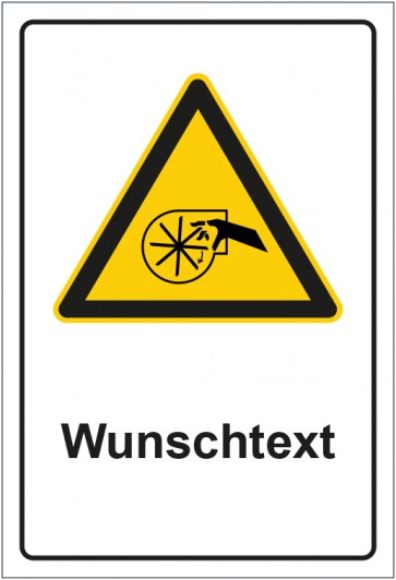 Schild Warnzeichen Warnung vor Handverletzung durch rotierende Lüfterblätter mit WUNSCHTEXT · selbstklebend