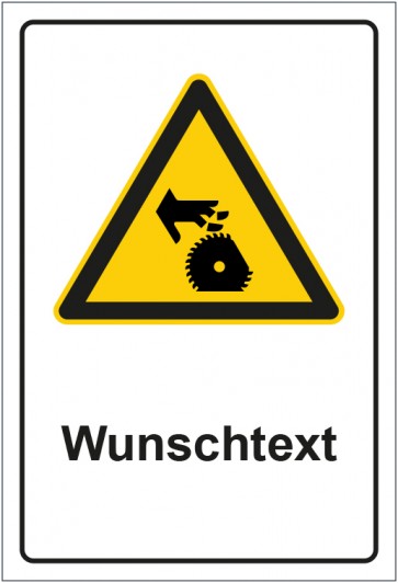 Magnetschild Warnzeichen Warnung vor Gefahr durch rotierendes Sägeblatt mit WUNSCHTEXT