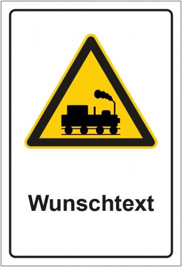 Aufkleber Warnzeichen Warnung vor Schienenverkehr mit WUNSCHTEXT