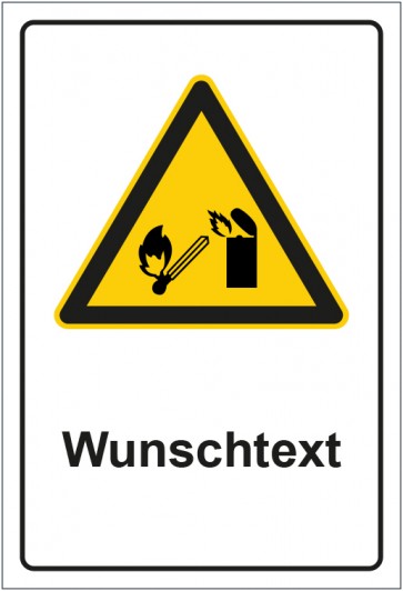 Schild Warnzeichen Hinweiszeichen Achtung, kein offenes Feuer mit WUNSCHTEXT · selbstklebend