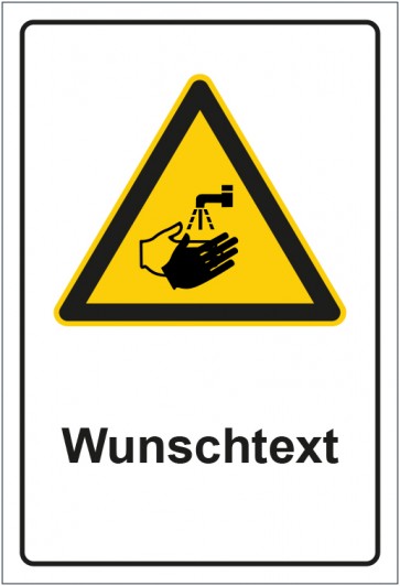 Aufkleber Warnzeichen Hinweiszeichen Achtung, Hände waschen mit WUNSCHTEXT
