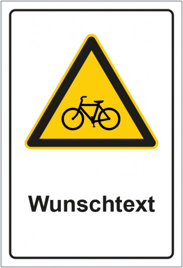 Schild Warnzeichen Hinweiszeichen Achtung Fahrradfahrer mit WUNSCHTEXT