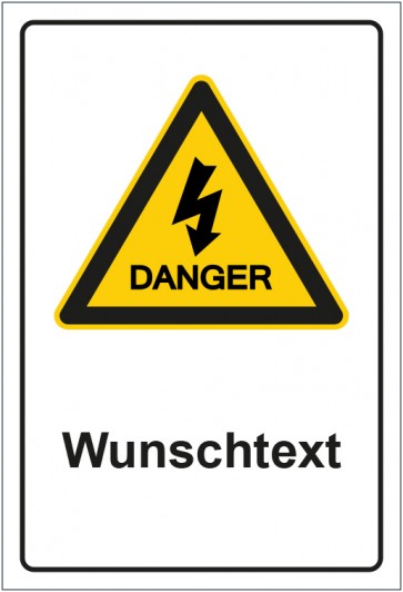Schild Warnzeichen Hinweiszeichen Achtung Hochspannung mit WUNSCHTEXT
