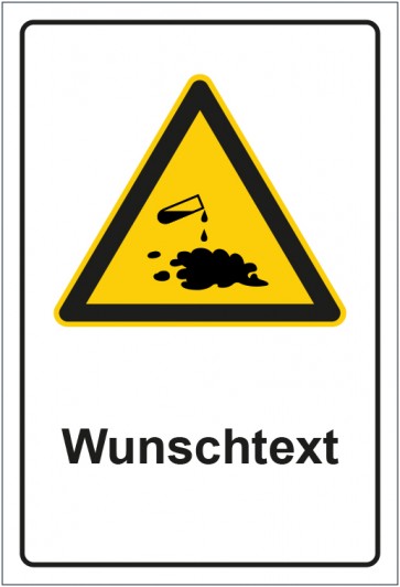 Schild Warnzeichen Warnung vor Säuren oder ätzenden Stoffen mit WUNSCHTEXT
