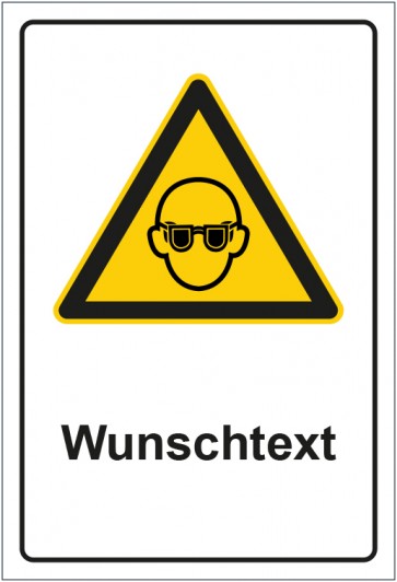 Magnetschild Warnzeichen Hinweiszeichen Achtung, Schutzbrille tragen mit WUNSCHTEXT
