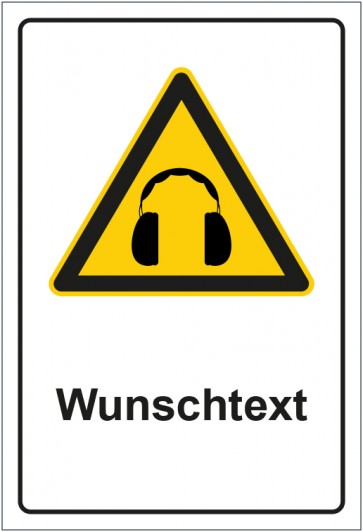 Aufkleber Warnzeichen Hinweiszeichen Achtung, Gehörschutz tragen mit WUNSCHTEXT