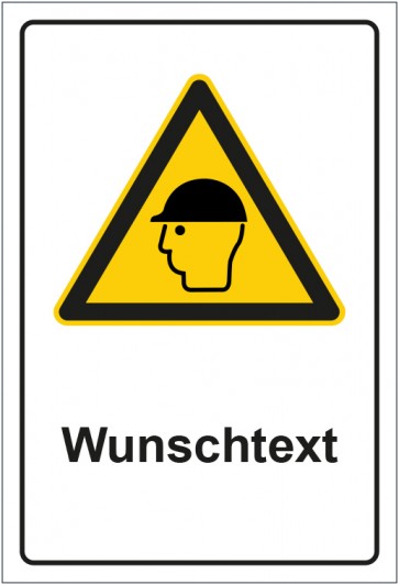 Schild Warnzeichen Hinweiszeichen Achtung, Kopfschutz tragen mit WUNSCHTEXT · selbstklebend